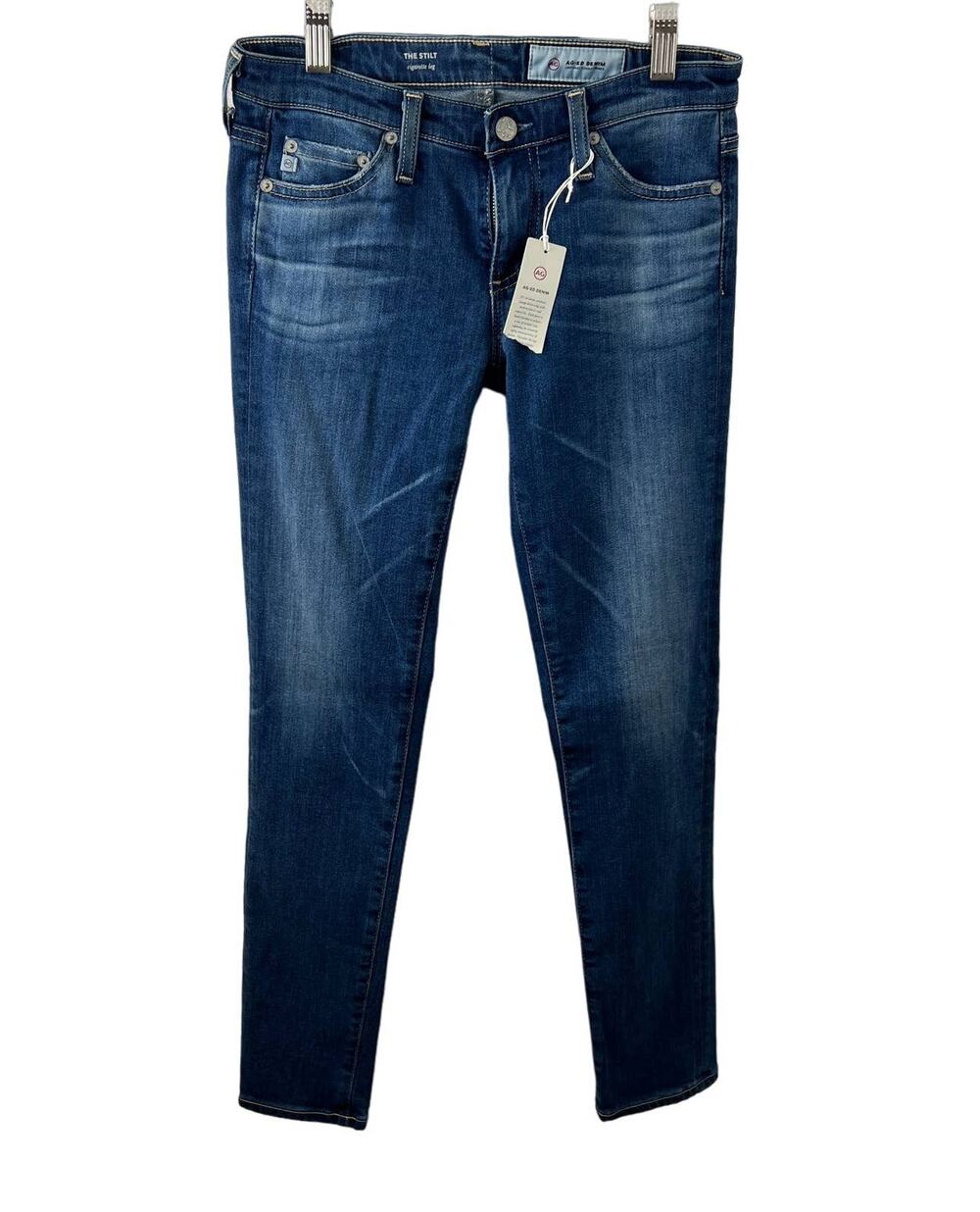 AG Blue 25 Denim Jeans Mid Rise The Stilt Cigarette Skinny Leg Regular Fit New